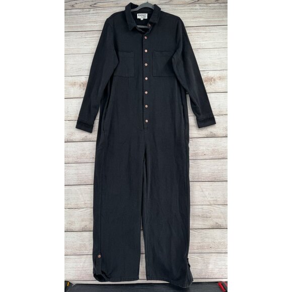 Bucket List Long Sleeve Snap Down Coverall Jumpsuit Women's Size Medium Black - Picture 1 of 12